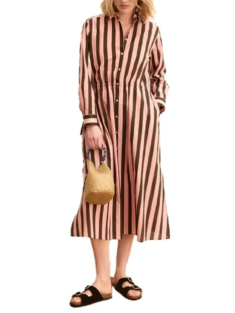 VESTITO CHEMISIER IN MUSSOLA DI COTONE CON COULISSE REGOLABILE DONNA ROSA
