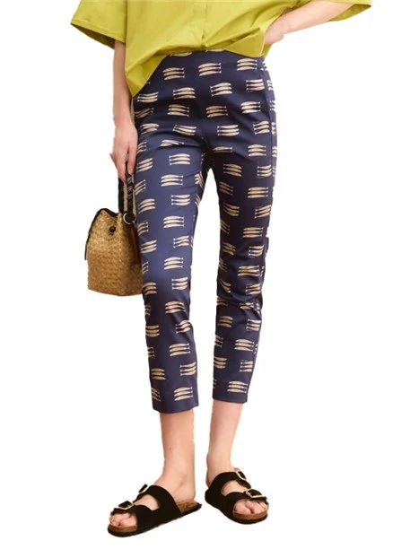 PANTALONI CROPPED ADERENTI IN RASO DI COTONE DONNA BLU