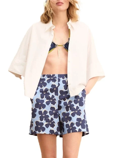 CAMICIA MANICA TRE QUARTI A KIMONO IN COTONE DONNA BIANCO