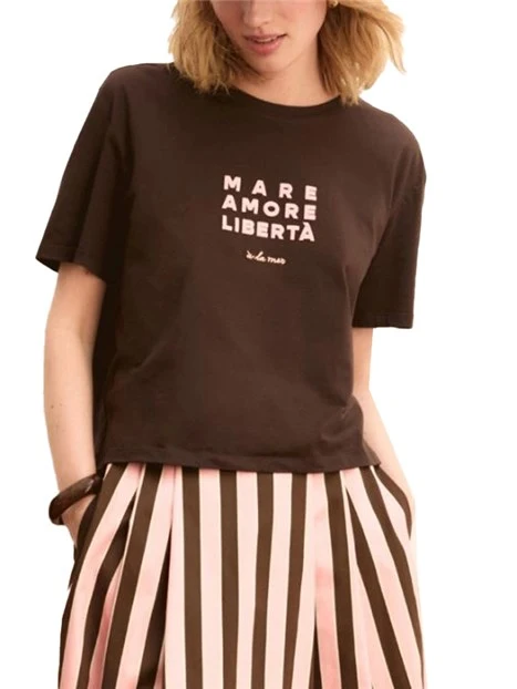 T-SHIRT MANICA CORTA IN JERSEY DI PURO COTONE  LINEA BOXY DONNA MARRONE
