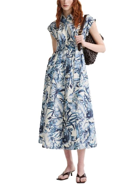 VESTITO CHEMISIER IN COTONE CON MAXI STAMPA DONNA AZZURRO