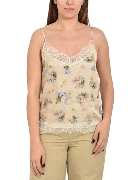 TOP  IN TWILL DI VISCOSA CON DETTAGLI IN PIZZO DONNA AVORIO