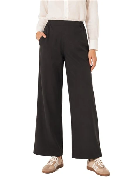 PANTALONE PALAZZO  IN COTONE STRETCH CON ELASTICO IN VITA SUL RETRO  DONNA NERO