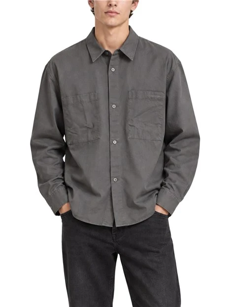 GIACCA CAMICIA IN COTONE E LINO UOMO GRIGIO