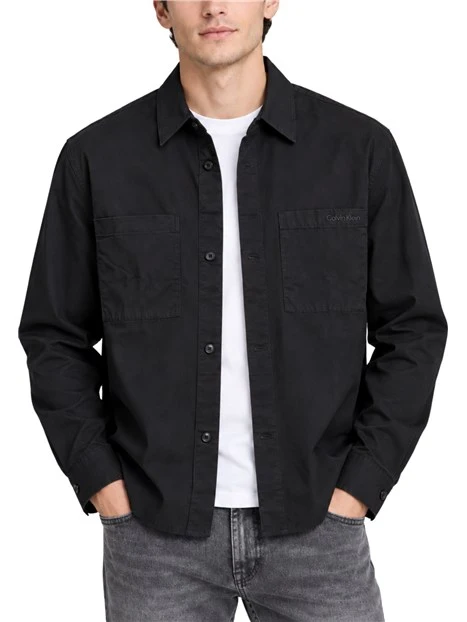 GIACCA CAMICIA IN COTONE E LINO UOMO NERO