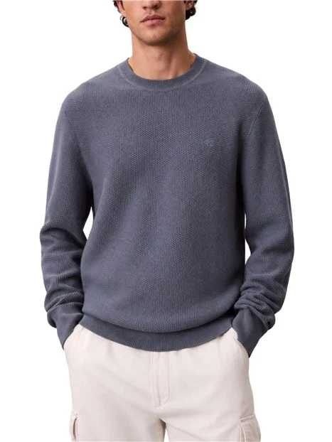 MAGLIA GIROCOLLO IN COTONE TRAMATO UOMO BLU