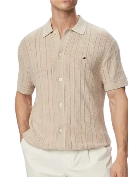 CAMICIA MANICA CORTA PUNTELLATA UOMO BEIGE