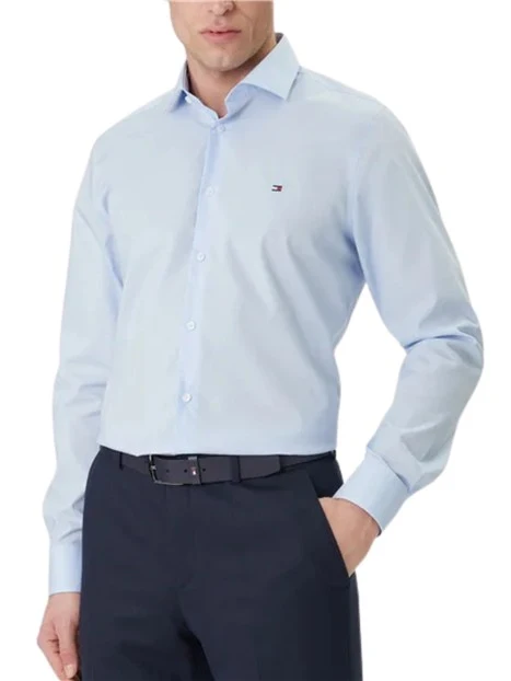 CAMICIA ELEGANTE NON IRON CON LOGO RICAMATO UOMO AZZURRO