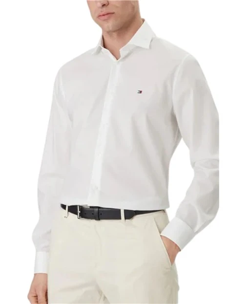CAMICIA ELEGANTE NON IRON CON LOGO RICAMATO UOMO BIANCO