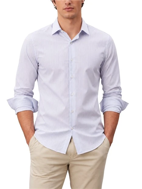 CAMICIA CASUAL SLIM FIT IN POPELINE DI COTONE A RIGHE UOMO BLU