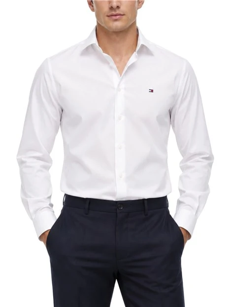 CAMICIA ELEGANTE CON BANDIERINA RICAMATA UOMO BIANCO
