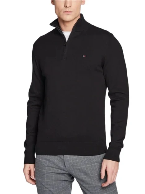 MAGLIA CON COLLO ALTO E MEZZA ZIP UOMO NERO