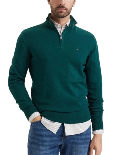 MAGLIA CON COLLO ALTO E MEZZA ZIP UOMO VERDE