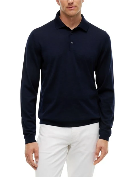 POLO MANICA LUNGA IN LANA PURA UOMO BLU