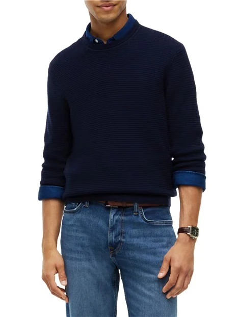 MAGLIA GIROCOLLO LAVORATA CON LOGO UOMO BLU SCURO