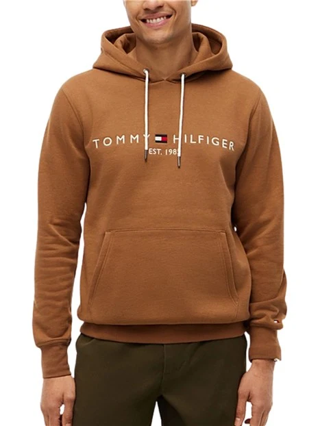 FELPA CON CAPPUCCIO E LOGO RICAMATO UOMO MARRONE