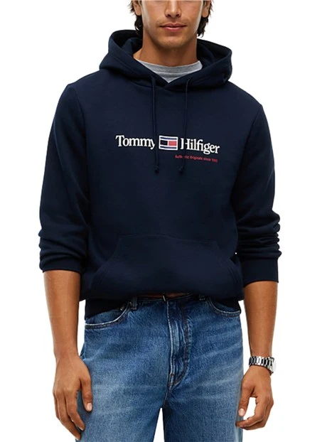 FELPA CON CAPPUCCIO E LOGO FRONTALE UOMO BLU NAVY