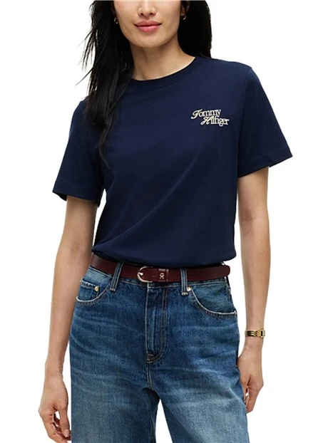 T-SHIRT MANICA CORTA CON LOGO RICAMATO DONNA BLU SCURO