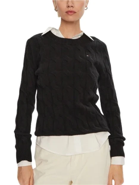 MAGLIA GIROCOLLO A TRECCE DONNA NERO