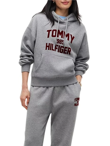 FELPA CON CAPPUCCIO STILE COLLEGE DONNA GRIGIO