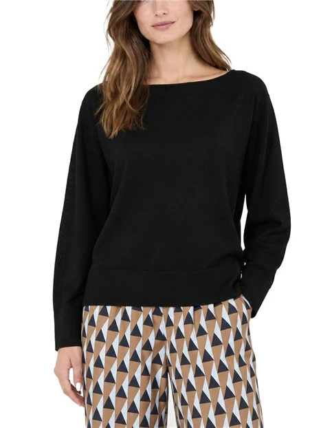 MAGLIA CON SCOLLO A BARCHETTA IN LANA VERGINE DONNA NERO