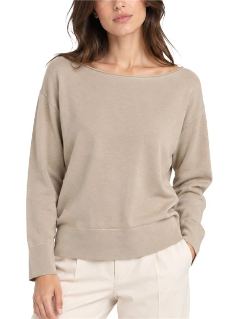 MAGLIA CON SCOLLO A BARCHETTA IN LANA VERGINE DONNA BEIGE
