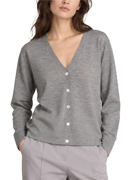 CARDIGAN IN LANA VERGINE CON BOTTONI DONNA GRIGIO