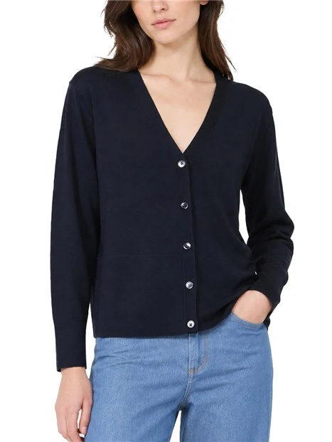 CARDIGAN IN LANA VERGINE CON BOTTONI DONNA BLU SCURO