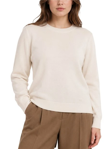 MAGLIA GIROCOLLO CON LOGO TONO SU TONO IN LANA VERGINE DONNA AVORIO