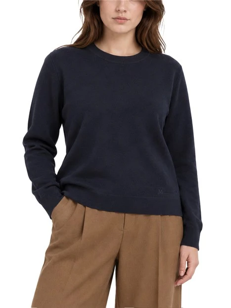 MAGLIA GIROCOLLO CON LOGO TONO SU TONO IN LANA VERGINE DONNA BLU