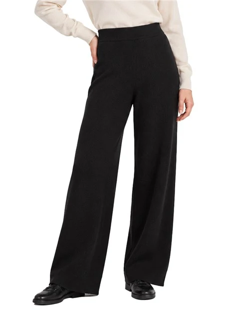 PANTALONI PALAZZO IN MAGLIA DI MISTO VISCOSA DONNA NERO