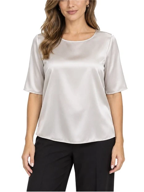 BLUSA MANICA CORTA IN SETA SATINATA DONNA GRIGIO