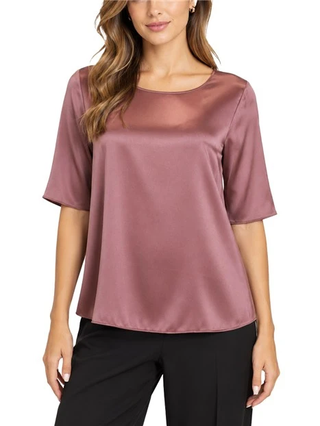 BLUSA MANICA CORTA IN SETA SATINATA DONNA ROSA