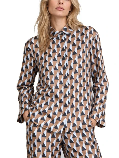 CAMICIA SVASATA IN SETA CON STAMPA ALL OVER DONNA MARRONE