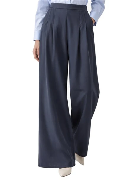PANTALONI PALAZZO IN MISTO MODAL E COTONE  DONNA BLU