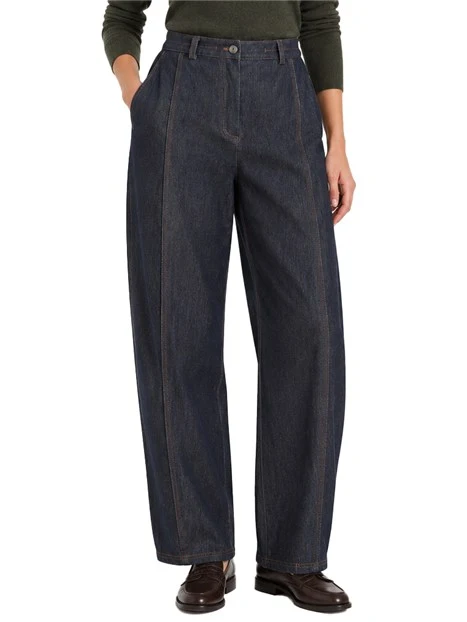 PANTALONI PALAZZO STILE BARREL IN JERSEY EFFETTO DENIM DONNA BLU