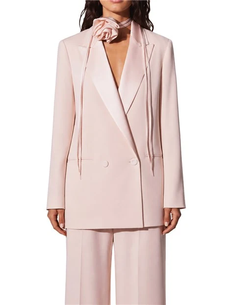 BLAZER IN RASO LUCIDO CON CINTURA CON FIORE REMOVIBILE DONNA ROSA