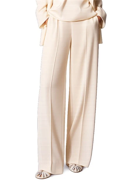 PANTALONI PALAZZO AMPIO IN CRÊPE DI ENVERS SATIN CON PIEGA STIRATA DONNA ROSA