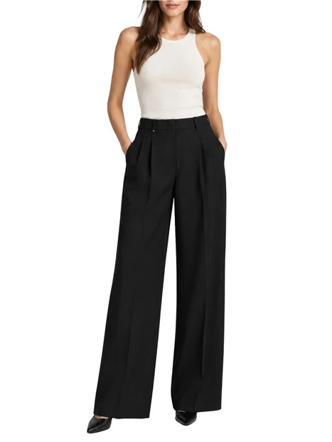 PANTALONI PALAZZO IN TWILL CON PIEGHE DONNA NERO