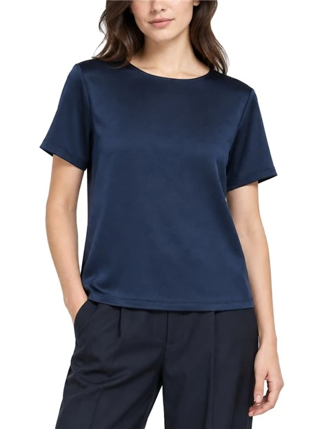 T-SHIRT MANICA CORTA GIROCOLLO IN RASO CON INSERTO SUL RETRO DONNA BLU