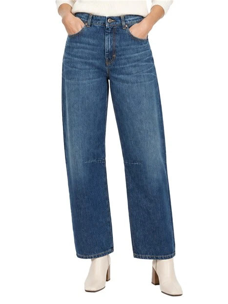 JEANS REGULAR BARREL LEG CON PINCES DONNA BLU