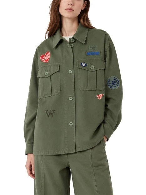 GIACCA CORTA A CAMICIA CON PATCH APPLICATI DONNA VERDE