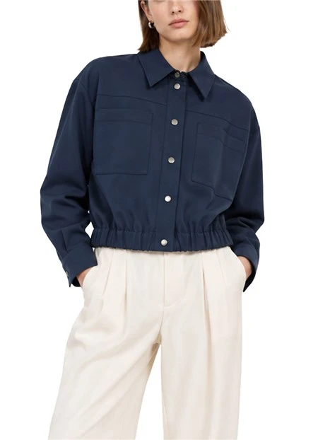 GIACCA CORTA MODELLO BOXY CROP IN PURA LANA DONNA BLU