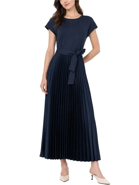 VESTITO LUNGO FIT AND FLARE CON GONNA PLISSÉ DONNA BLU