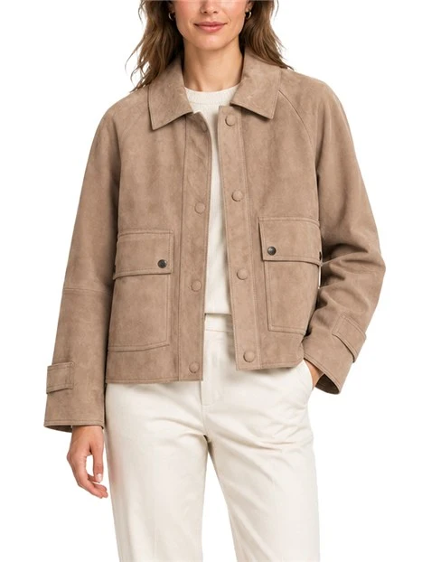 GIACCA IN PELLE SCAMOSCIATA CON TASCHE APPLICATE DONNA BEIGE
