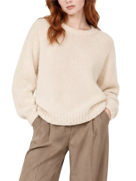 MAGLIA GIROCOLLO IN MISTO ALPACA E COTONE DONNA BEIGE