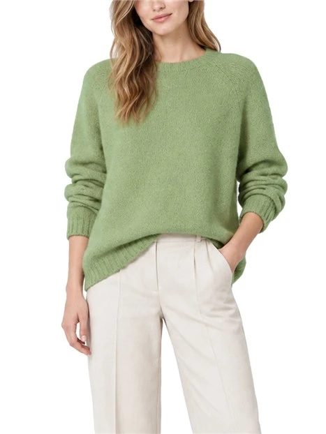 MAGLIA GIROCOLLO IN MISTO ALPACA E COTONE DONNA VERDE