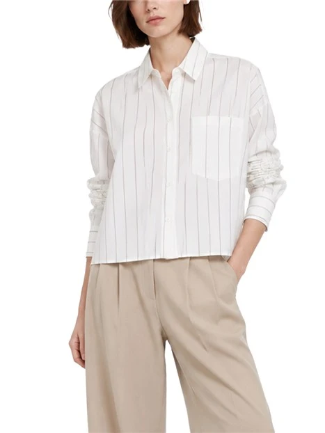 CAMICIA ASIMMETRICA CON INSERTO STAMPATO DONNA BIANCO