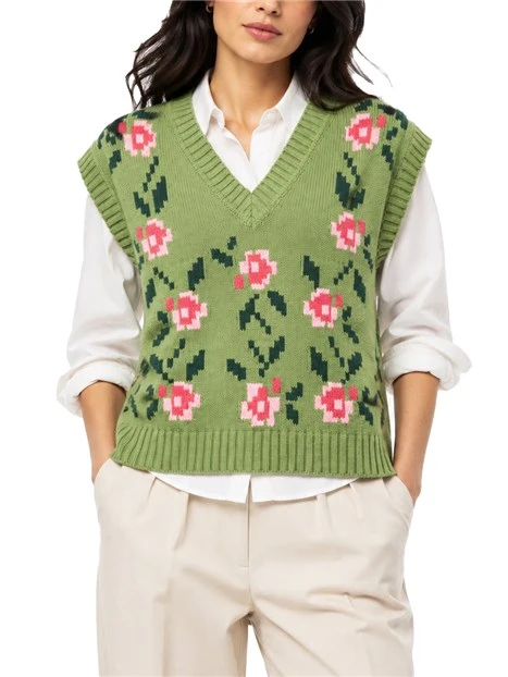 GILET IN MISTO COTONE CON MOTIVO INTARSIATO DONNA VERDE