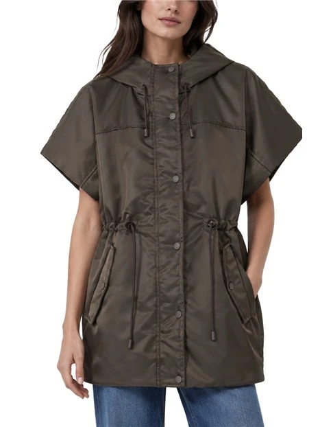 GILET OVERSIZE CON RETRO TRAPUNTATO E CAPPUCCIO DONNA MARRONE